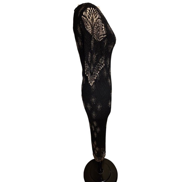 Kroshetta By Papillion Black Widow Midi Dress Womens Medium Crochet Beaded NWT - Picture 4 of 9